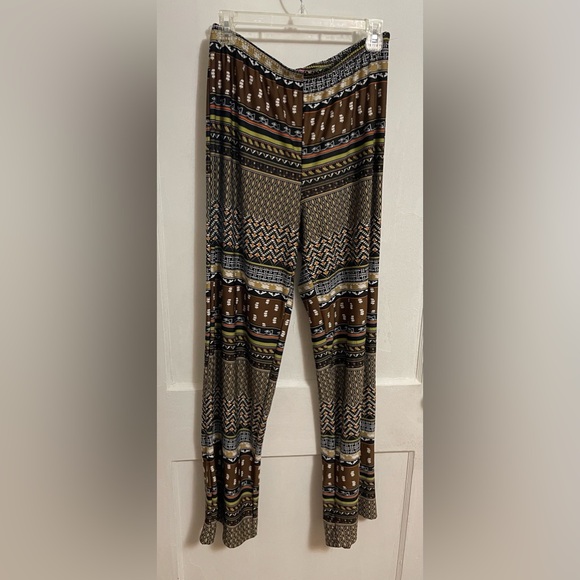 Ladies Knit Pants by: Sunny Leigh - Brown, Green, Cream Abstract Pattern - Large - Picture 1 of 6